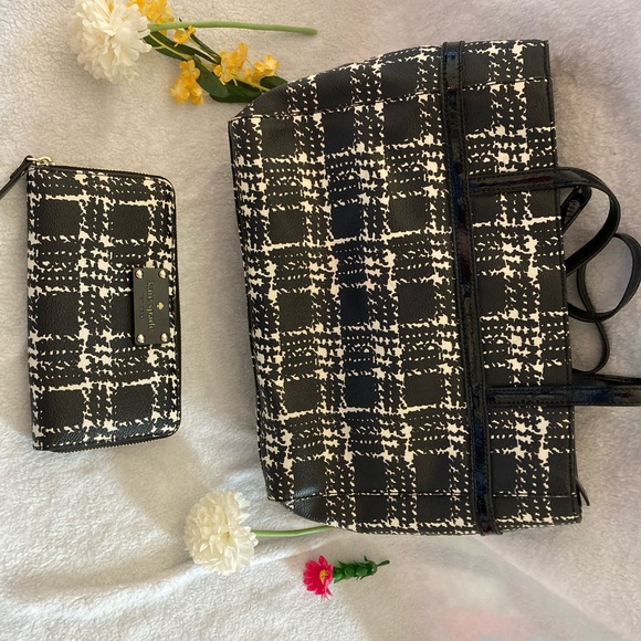 Kate Spade Purse and Matching Wallet Black/White Plaid - Picture 2 of 12